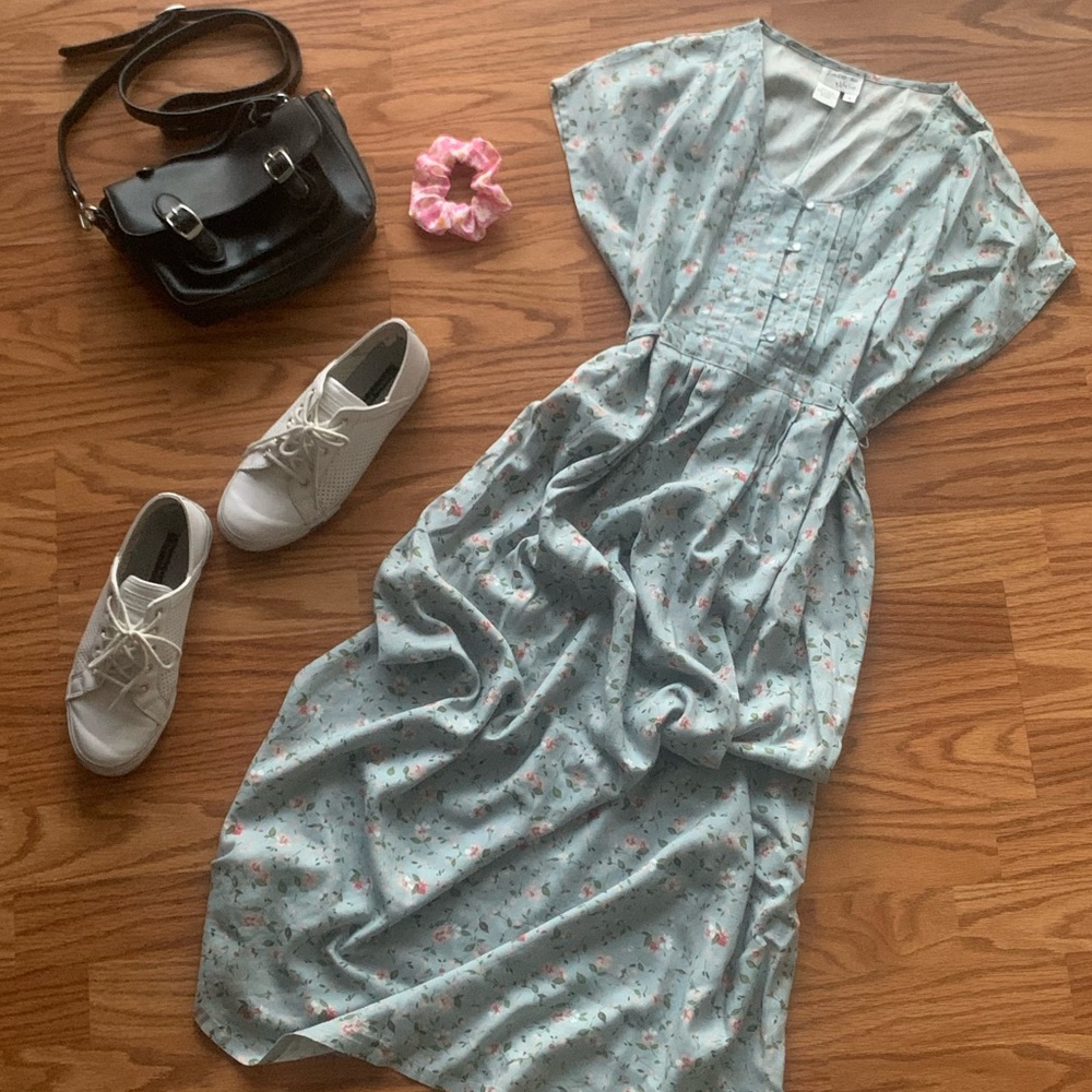 Minty Blue Vintage Floral Dress